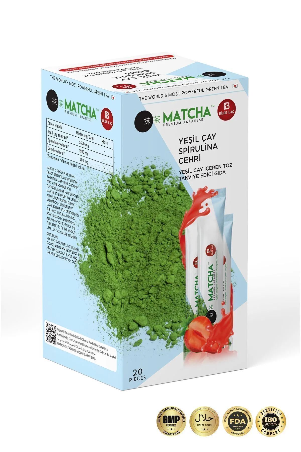 Matcha Japanese Yeşil Çay Spirulina İçeren Çilek Aromalı Matcha Çayı